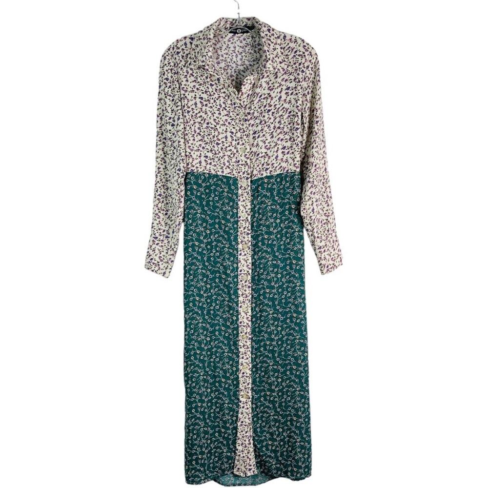 Daisy Street green cream pink floral cottagecore cutout button maxi dress small